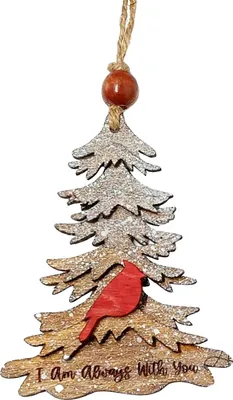 Produktbild von „Wir sind immer bei dir“ – Christbaumschmuck aus Holz in Baumform – Kondolenzgeschenk zum Verlust eines geliebten Menschen
