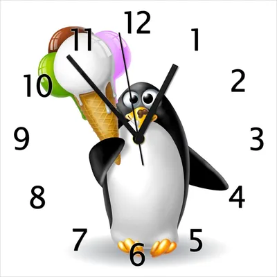 Produktbild von Wallario Design Wanduhr Süßer Eis Pinguin aus Echtglas, Größe 30 x 30 cm