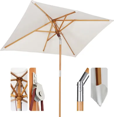 Produktbild von Sekey Sonnenschirm Ø 200 cm Rechteckig – Holz Balkonschirm, Marktschirm mit Knickgelenk, UV50+, für Garten & Terrasse, Creme