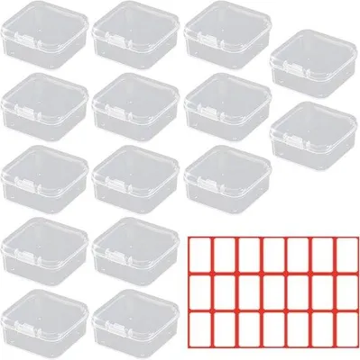 Image de Boîtes en plastique transparentes - idéales pour les perles - 15 pièces - avec étiquettes