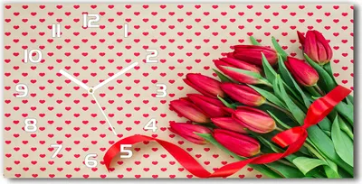 Produktbild von Wanduhr aus Glas – 60x30 cm - Glasbild - Glasuhr - Gehärtetes Glas - weisse-zeiger - Tulpen Herzen