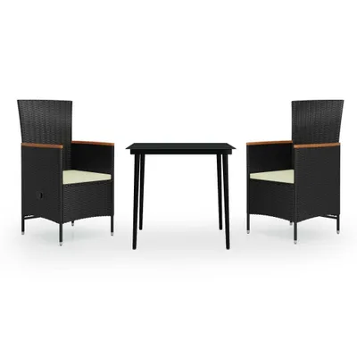 Obrázok produktu pre vidaXL 3-dielny záhradný jedálenský set s vankúšmi Black