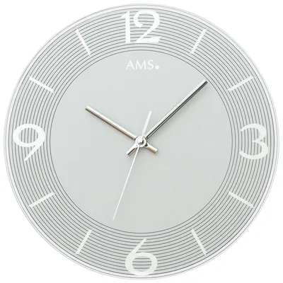 Produktbild von AMS 9571 Wanduhr Quarz analog grau rund mit Glas leise ohne Ticken