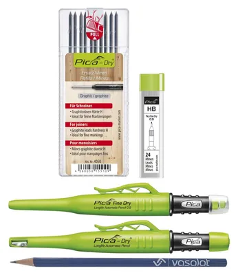 Produktbild von Pica Marker Set - Fine Dry 0.9 + Dry + 10 Stück Ersatzminen Graphit Härte H + 24