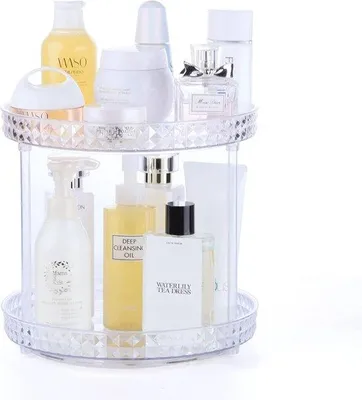 Produktbild von Kosmetikabehälter 360-Grad-Drehbar Haltbar für 2 Schichten Kosmetik, Parfum, Badkammer-Organizer, Drehbarer Schminktisch, Kosmetik-Schrank (hell)