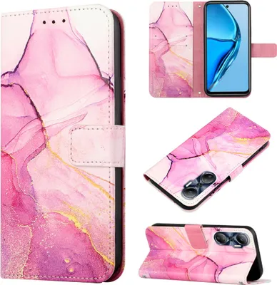 Produktbild von Infinix Hot 20 4G Hülle, Marmor Motiv Kunstleder Tasche Wallet Kartenfächer mit Standfunktion Klapp Schutzhülle für Infinix Hot 20 4G Rosa