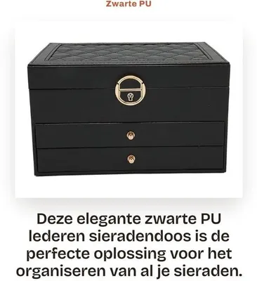 Produktbild von Schmuckkästchen mit 3 Fächern – Schmuckorganizer – 2 Schubladen – Metallschloss – Weiches Filzinnenfutter – Ideal für Ketten/Ohrringe – Schmuckbox