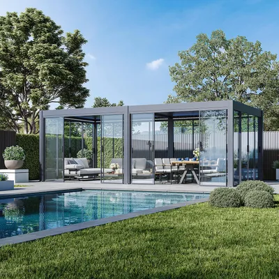 Produktbild von Weide Slim Frame Schiebepaneel Glas anthrazit für Pergola