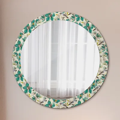 Produktbild von Spiegel Rund mit Aufdruck - Wandspiegel Design Wandmontage – Badspiegel - Rundspiegel - Blumen und Vögel - Runder: Ø80cm