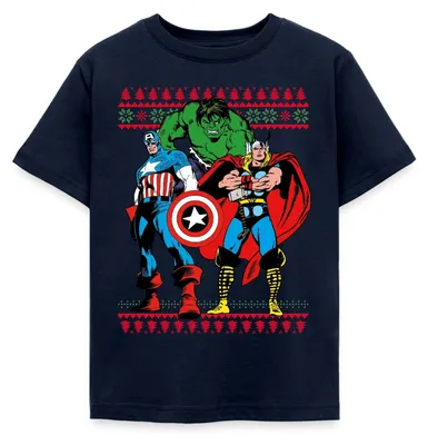 Produktbild von Spreadshirt Avengers Superhelden Ugly Christmas Kinder T-Shirt, 98/104 (3-4 Jahre), Navy