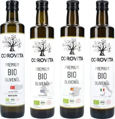 Produktbild von COROVITA Natives Olivenöl Extra - Probierset 4 Länder (4x500ml)