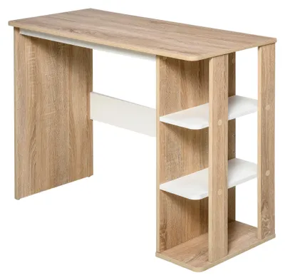 Produktbild von Moderner Schreibtisch aus Holz mit 3-stufigem Bš¹cherregal, 100 x 44 x 74 cm, Wei? und Eiche