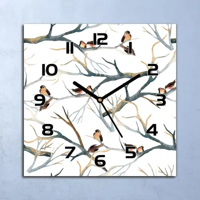 Produktbild von Wanduhr Echt-Glas-Küchenuhr Vögel auf Zweigen Quarz Lautlos 30x30 Deko Bilder