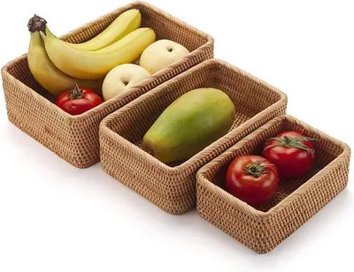 Obrázek produktu pro Obdélníková úložná bedna z ratanu, stohovatelná, 3dílná, do kuchyně
