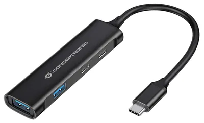 Zdjęcie produktu dla Conceptronic HUBBIES12B, USB 3.2 Gen 1 (3.1 Gen 1) Type-C, 5000 Mbit/s, Czarny, Aluminium, 0,15 m, USB