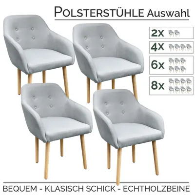 Produktbild von Stühle Esszimmerstühle in 2er, 4er, 6er, 8er Set, Armlehnstuhl Polsterstuhl Stoff Sessel mit Armlehne Echtholz Stuhl Sessel Stuhlbeine in Hellgrau Kingpower , Stück:2