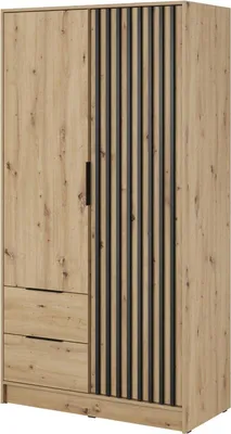 Produktbild von Kleiderschrank Stilo Eiche Artisan mit Lamellen – 105 cm, 2 Türen, 2 Schubladen, Kleiderstange, Modern