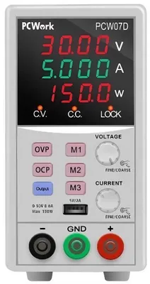 Obrázek produktu pro PCWORK PCW 07D - Labornetzgerät, 0 - 50 V, 0 - 6 A, stabilisiert, Memoryfunktion
