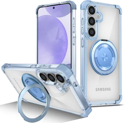 Image de Étui pour Samsung Galaxy S26+ support magnétique pour anneau, support, compatible avec MagSafe, protection militaire, étui transparent bleu