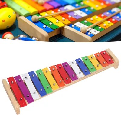 Immagine prodotto di 15 note xilofono Strumento educativo glockenspiel xilofono colorato con 2 mazzette per bambini