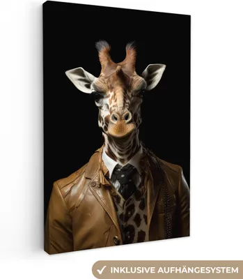 Produktbild von MuchoWow® - Leinwandbilder - Giraffe - Porträt - Braun - Tier, Wandbild, Wanddeko Bilder Wohnzimmer, 40x60 cm