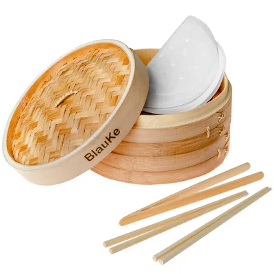 Produktbild von Bambusdämpfer (Bamboo Steamer) - 25cm mit 2 Etagen Bambus Dampfkörbe mit Deckel - Bambus Dampfgarer für Knödeln, Gemüse, Reis, Fleisch