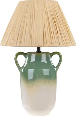 Produktbild von BELIANI Tischlampe Grün-Weiß Keramik Vasenform 53 cm Papierschirm Kegelform Natürlich Langes Kabel mit Schalter Modern Boho Beleuchtung Leuchte