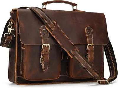 Produktbild von Stilvolle Leder Vintage Aktentasche für Herren, passend für 14 Zoll Laptop, moderne Bürotasche aus echtem Büffelleder
