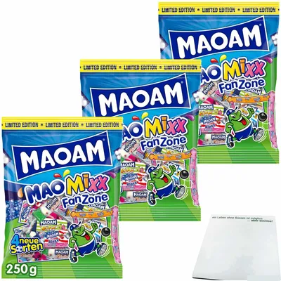 Produktbild von Maoam MaoMixx FanZone 3er Pack (3x250g Beutel) + usy Block