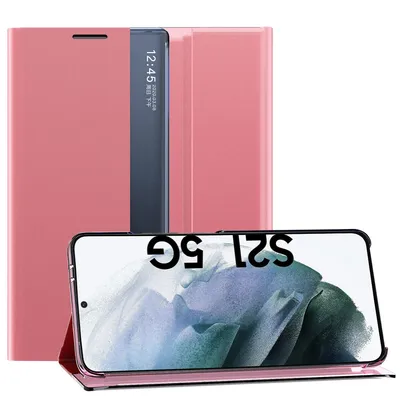 Obrázek produktu pro Samsung Galaxy S21 FE 5G Pouzdro, Slim Flip Kožené Pouzdro s Okénkem a Stojánkem pro Samsung Galaxy S21 FE 5G Růžový
