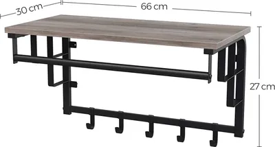 Produktbild von VASAGLE Wandregal mit 5 Haken, Kleiderständer, Länge 60 cm, Greige