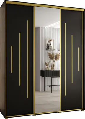 Produktbild von MEBLE KRYSPOL Davos 13 Schrank, drei Türen - 235,2x190x60 cm - Schwarz Schwarz Gold