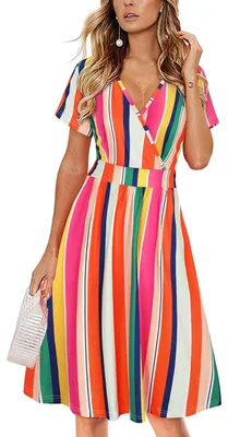 Produktbild von Solidchoice - Wickelkleid mit V-Ausschnitt und kurzen Ärmeln, Damenmodell, mit Taschen