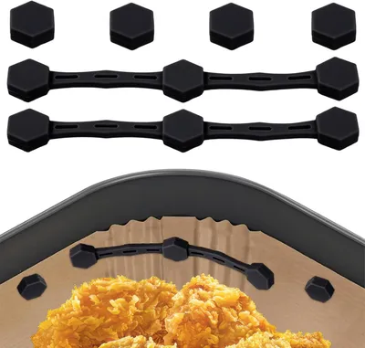 Produktbild von 2 Sets Silikonmagnete für Airfryer Backpapier, Magnetische Befestigung für Heißluftfritteusen, Schwarz