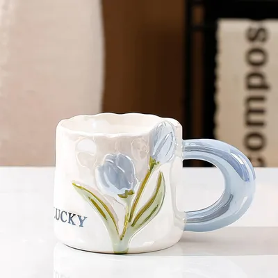 Produktbild von Keramiktass, Wasserbecher, Künstlerische Tasse, Großer Becher, Trinkbecher, Frühstückstasse Blau 400 ml /HDYJXBL/