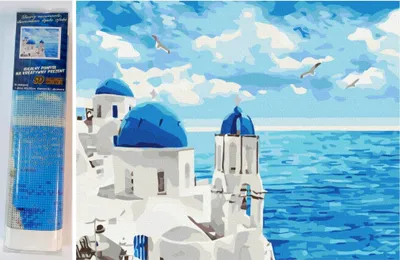 Imagen del producto de Mosaico de diamantes, vista al mar griego, 30x40 cm. Creativo kit de diamantes