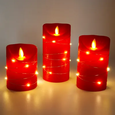 Zdjęcie produktu dla Bezpłomieniowe świece LED zestaw 3/5 z lampkami LED, kolor: 3 czerwone z lampkami LED