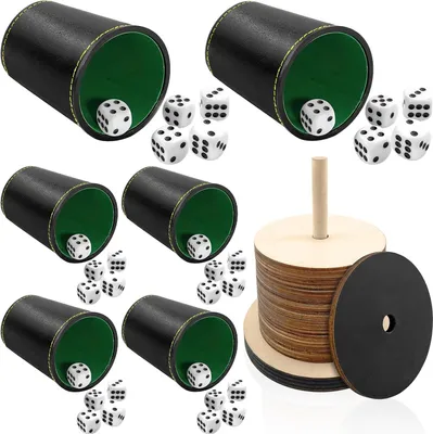 Produktbild von Leder Würfelbecher Set - 6 Leder Würfelbecher - 30 Würfel - Stoßfestes Besteck und Würfel - Würfelspiel für Unterhaltungsspiele