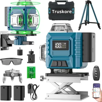 Image de Laser lignes croisées Truskore avec trépied - 4 à 16 lignes - Laser de construction 4D professionnel - Autonivelant - 360 degrés - Laser Level