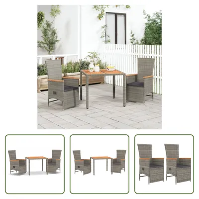 Produktbild von The Living Store 3-tlg. Garten-Essgruppe mit Kissen Grau Poly Rattan