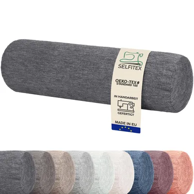 Produktbild von Selfitex Nackenrolle 19x65 cm, formstabil, melierter Bezug, weicher Schaumstoff, hochwertiges Nackenkissen, für Bett und Couch, Farbe: Anthrazit