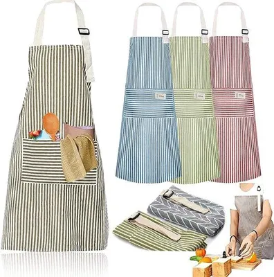Produktbild von Unyqoos® 4er-Set verstellbare Küchenschürzen aus Baumwolle & Leinen, Unisex mit 2 Taschen – leicht, pflegeleicht, vielseitig einsetzbar
