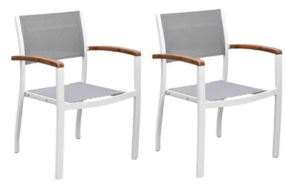 Produktbild von Merxx Gartensessel Naxos weiß 2er Set, stapelbar - Aluminium/Textil/Akazie