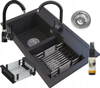 Obrázek produktu pro Granitan | Kuchyňský dřez Duet - Černý - 2komponentní s odkapávačem - Vysoce kvalitní granitový design