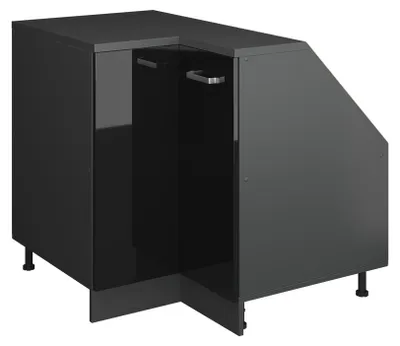 Produktbild von Eck-Küchenschrank für Dachschrägen Vicco R-Line Schwarz Hochglanz 75.6 cm mit 1 Tür, Schrankkorpus 60 cm Tiefe, Model 60164