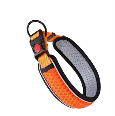 Image de INF Collier pour chien réglable bicolore avec bande réfléchissante rembourré polyester anneau en alliage de zinc Orange M