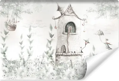 Produktbild von Muralo Selbstklebende Fototapete für Kinderzimmer PRINZESSIN im Turm Blumen Kaninchen Br. 104cm x Hö. 70.5cm