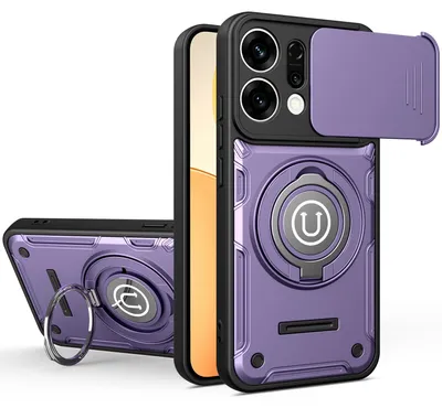Produktbild von Magnetische Handyhülle für Oppo Reno14 mit Kameraschutz Schieber, Ringhalter und Ständer, Stoßfeste Hülle Lila