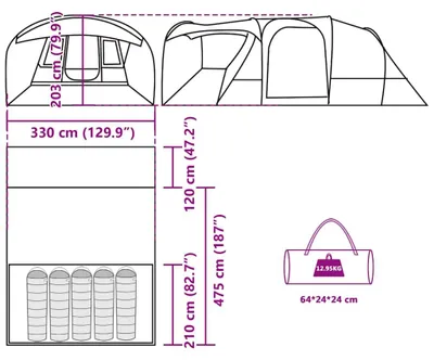 Produktbild von vidaXL Tunnelzelt 5 Personen Blau Wasserdicht