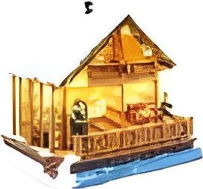 Produktbild von Chalet mit Fischer mit LED Polyresin 21 cm Santaville